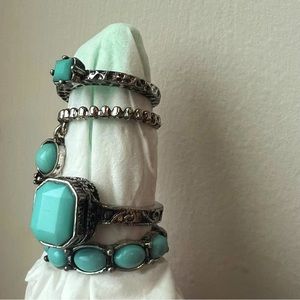 Set of Silver and Turquoise Colored Rings